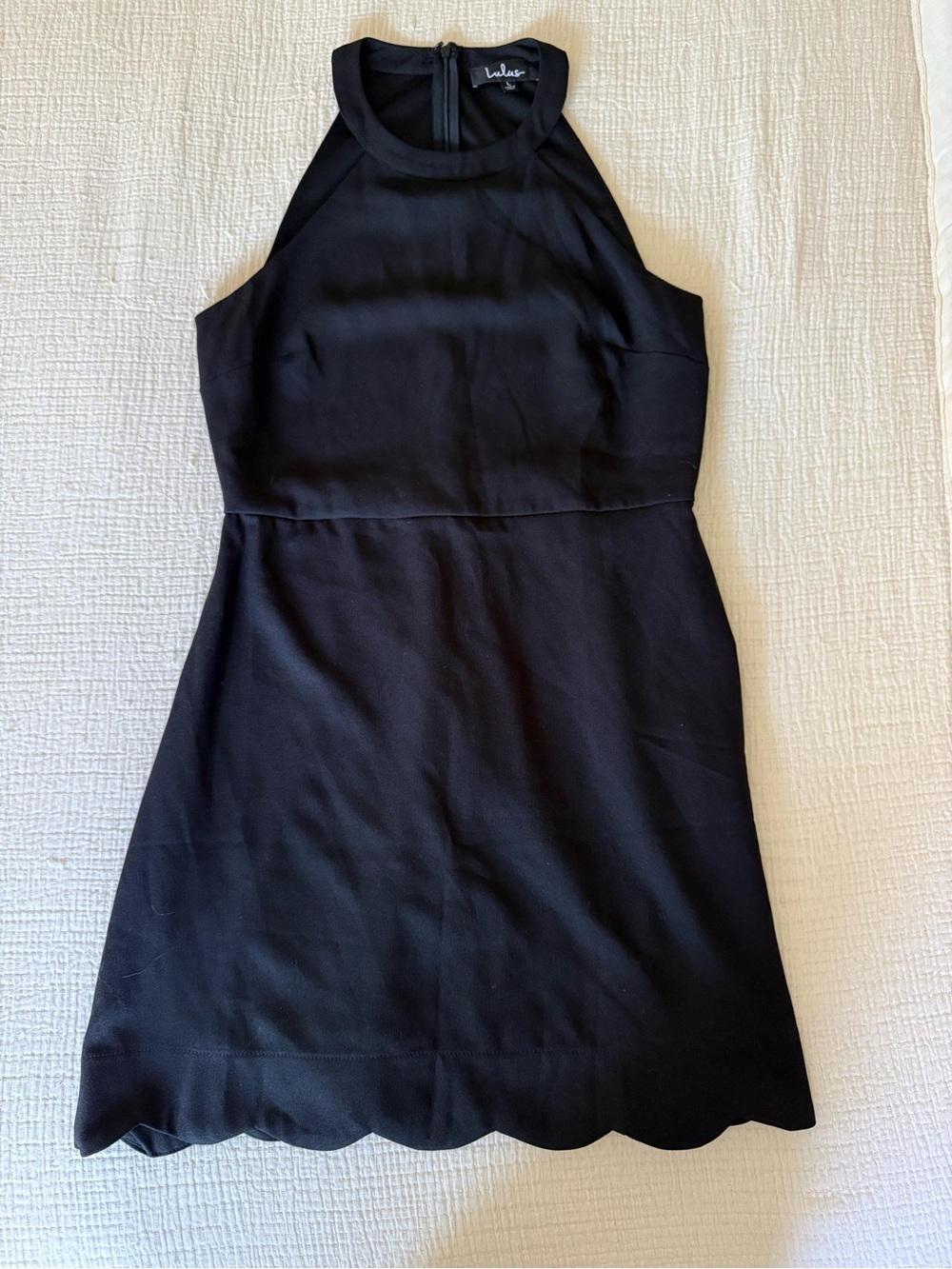 Lulu's Black Halter Scallop-Hem Mini Dress Sz L